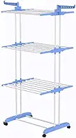 Varal de Chão Grande Vertical Dobrável em Inox 3 Andares com Rodas, Antiferrugem, Resistente, Alta Capacidade, Ideal para Apartamentos, Varandas e Áreas de Serviço