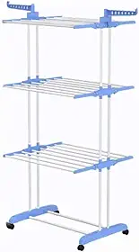 Varal de Chão Grande Vertical Dobrável em Inox 3 Andares com Rodas, Antiferrugem, Resistente, Alta Capacidade, Ideal para Apartamentos, Varandas e Áreas de Serviço