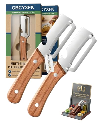 Vegetable Potato Peeler Knife Wooden Kitchen Tool Handle Multifunctional Stainless Steel Thickened Handheld Fruit Veggie Food Sharp Peelers Slicer Wide Arched Blade Cabbage Cutter Premium(2pcs)