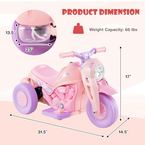 OLAKIDS Kids Motorcycle, 6V Electric Ride On Car with Automatic Bubble Function, Foot Pedal, Headlight, Music, 3 Anti-Skip Wheels Vehicle for Children, Toddler Ages 3+ (Violet) - image 6