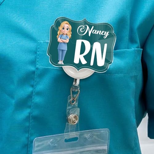 Wrappiness Personalized Acrylic Badge Reel - Proud to Be A Nurse, Custom Design for Nurses, Doctors, Healthcare Workers (Woman)