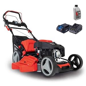 Scheppach Tondeuse à Gazon Hybride MS225-53E – Moteur 4 Temps 224 cm3 / 6 CV – Largeur de Coupe 53 cm – Bac 65 L – Batterie 2Ah + Chargeur Inclus (avec Huile Moteur)