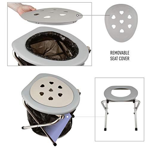 Familygroup Folding Portable Toilet Seat - Comfort Chair With Lid, Ring, And Trash Bags - Outdoor Potty For Camping, Hiking, Fishing, Backpacking & Travel - Lightweight, Stainless Steel Urinal Stool. #TOP7