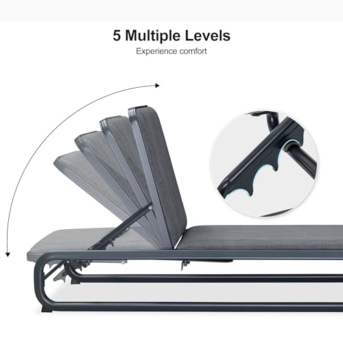 Image of PURPLE LEAF 4 Piece Patio Chaise Lounge Luxury Heavy-Duty Adjustable Gray