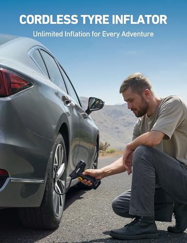 AstroAI Car Tyre Inflator Air Compressor, USB Rechargeable Battery Cordless Tyre Inflator, 150PSI Portable Handheld Tyre Pump Digital with Torch and 4 Adaptors for Car, Motorcycle Bike, Ball