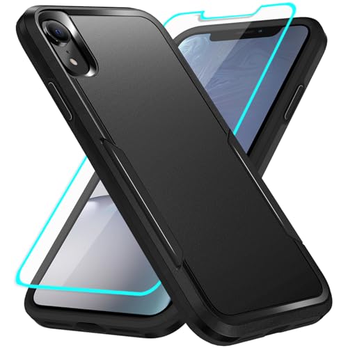 Jihucase for iPhone XR Case with Screen Protector: Heavy Duty Protective Anti-scratch and ShockProof Double-Layer Protection Cover for iPhone XR (Black)