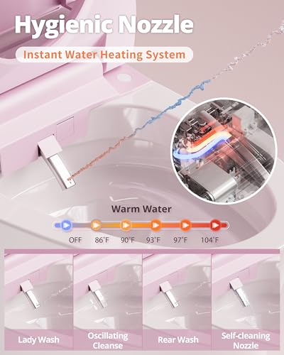 Image of CANEST Pink Smart Toilet with Bidet Built In, ADA Comfort Height Bidet Toilet with Tank, Auto Open&Close Lid, Adaptive Heated Seat Warm Water Dryer, Foot Sensor, 1000g MAP Flush, Remote Control