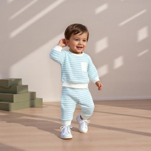 Toddler Baby Boy Striped Outfits Crochet Knitted Sweatsuit Long Sleeve Sweatshirt Tops Leggings Pants Set Fall Winter Clothes2