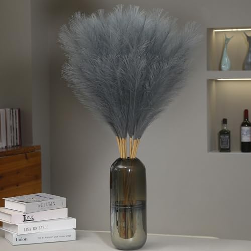 Wertuirk 9 Stems Grey Pampas Grass - 38 Inch Tall Faux Pompous Grass Bulk