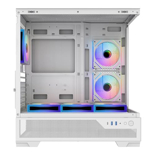 Image of SAMA V43 ATX Gaming PC Case, 6xARGB Infinity Mirror Fans + PWM Hub Included, High Airflow, USB 3.2 Gen2x2 Type-C, Supports 360mm Radiator, 427mm GPU, Tempered Glass White