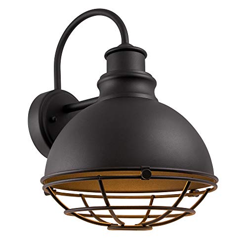 Image of Design House 588442 Ajax Industrial Modern 1-Light Indoor /Outdoor Dimmable Wall Light with Removable Metal Wire Cage Shade for Porch Entryway Patio Garage Kitchen Bedroom, Textured Black