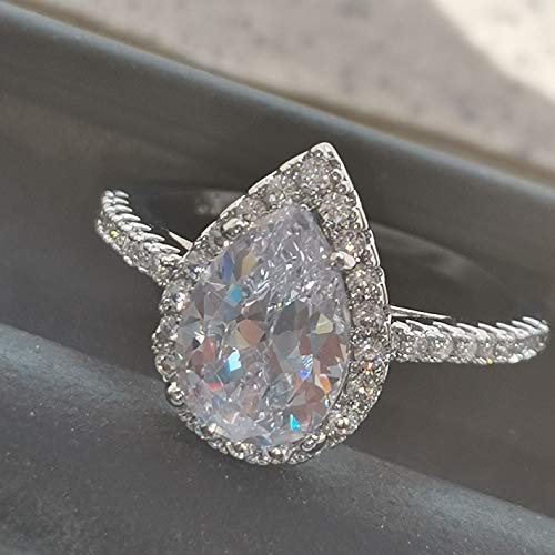 GUIDECUN 4 Ct Pear Shaped Cubic Zirconia Solitaire Engagement Ring 18K White Gold Plating Excellent Teardrop Ring for Women (US Size 9)3