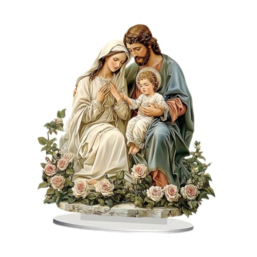 Generic 2d decoração da família sagrada arte acrílica colecionáveis ​​decoração de casa religiosa ornamento de natal para escritório quarto desktop