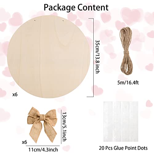 6 Pcs 14 Inch Wood Circles For Crafts Unfinished Wooden Slice Blank Round Wooden Door Hanger Sign Round Wooden Discs With Bows,Twine, Glue Point For Diy Craft Christmas Home Holiday Decor,5 Mm Thick #TOP2