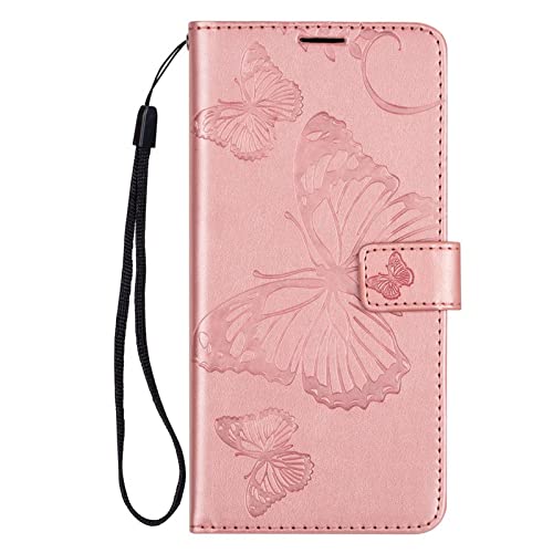TELETEL Faux Leather Butterfly Magnetic Closure Wallet Card Holder Flip Case For Redmi Note 12 5G|Mobile Cover|Back Flip Cover-Pink