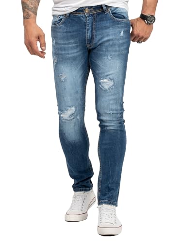 Rock Creek Herren Jeans Slim Fit Stretch Jeans Männerhose Herrenjeans Denim Hosen Herrenhose Straight Cut Stonewashed RC-2436 Blau W32 L32