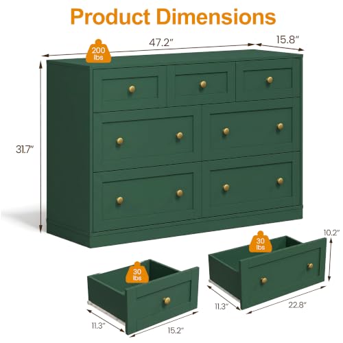 RoyalCraft 7 Drawer Dresser for Bedroom, Green Wood Chest of Drawers - Image 2