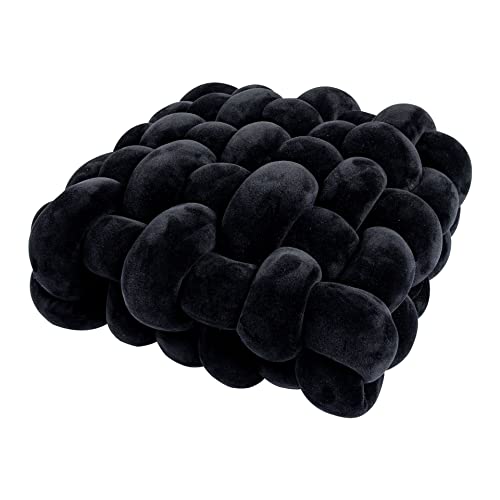 MOJUN Knot Throw Pillow Home Decoration Plush Cushion, Square Handmade Woven Knotted Pillow for Kids Room Sofa Bedroom Living Room Office Decor, Black