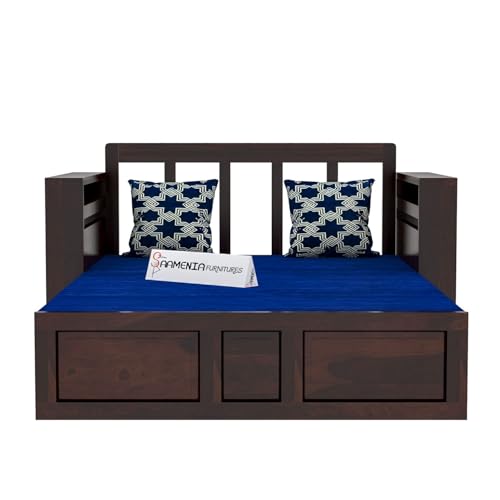 Image of Mamta Furniture Solid Wood Foster 2 Seater Sofa Cum Bed for Living Room | Two Seater Sofa Bed for Home | Sofa Com Bed | Sheesham Wood Natural Walnut