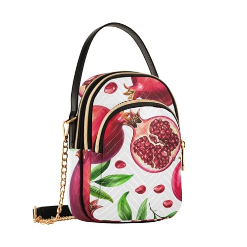 One Shoulder Purse Women Cartoon Chain Strap Cell Phone Handbag Quilted Zipper Ladies Clutch Satchel Red Fruits Watercolor Pomegranates2