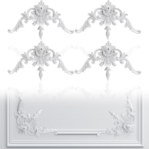 Pangda Corner Wall Molding French Style Wainscoting Panels Flora Moulding Corner Panel Moulding Corners Wall Molding Kit for Frames Decor, Not Include Glue (4 Pcs,Vintage Style)
