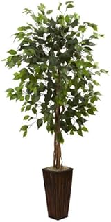 Nearly Natural 5924 5.5ft. Ficus Tree with Bamboo Planter,Green