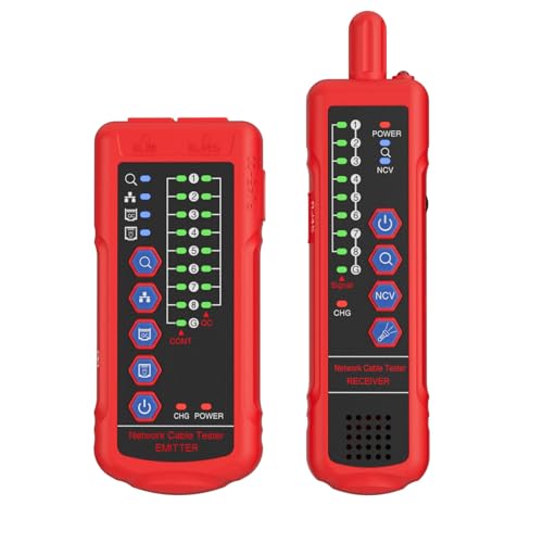 Network Cable Tester with Emitter and Receiver, NCV, Port Flashing – CAT5, CAT6 Line Tracer for RJ45/RJ11 LAN, Ethernet Cable Tester Line Finder with Earphone &amp; LED for Dark Environments