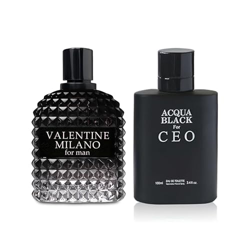 Image of AFLUXE 2PCS Valentine Milano /Acqua Black CEO Eau De Toilette for Men-Fresh,Romantic Scent Perfume for Men 3.4 Fl Oz Each Mens Cologne For All Skin Daily Used