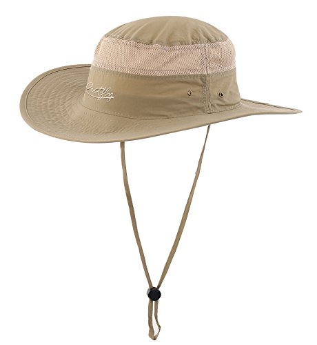 Home Prefer Men's Sun Hat UPF 50+ Wide Brim Bucket Hat Windproof Fishing Hats (Khaki)