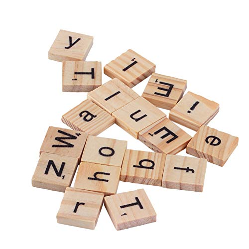 Preisvergleich Produktbild Naisicatar 100 Stück Holz Alphabet Scrabblefliesen quadratischer Alphabet-Buchstaben-Block mit Zahlen für Crafts-Party-Geschenke