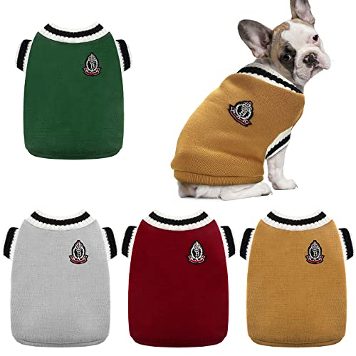 4 Pieces Dog Pullover Sweater Puppy Stretchy Fleece Knitwear Sweater Shirt Cold Weather Windproof Outfit Jacket Coat Dog Sweater, Wine Red Green Khaki Gray (M)