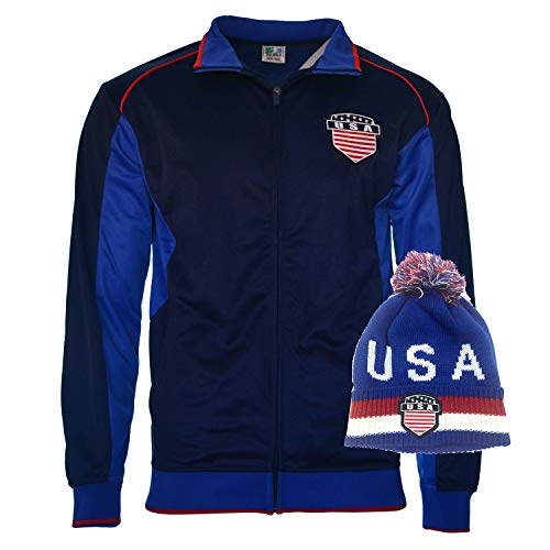icon sports United States USA Jacket and Beanie hat Team National Team Logo Flag Soccer Pride (L, USA Jacket Navy)