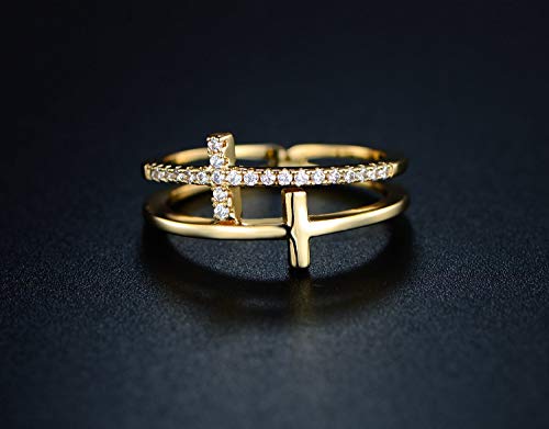 Barzel 18K Gold Plated Cubic Zirconia Double Cross Ring (Gold, 9) #TOP5