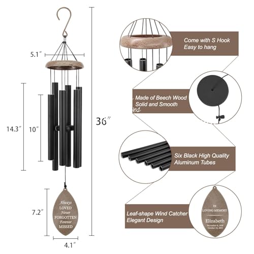 Image of ASTARIN Deep Tone Memorial Wind Chimes Personalized, Sorry for You Loss Bereavement Gifts, Outside Condolence Wind Chime for Loss of Mother Father,Produced in Texas