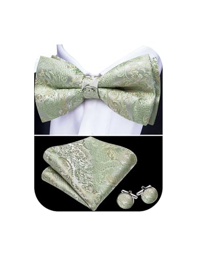 Image of YOHOWA Paisley Striped Men Bow Tie Pre-Tied Formal Adjustable Colorful Bowties Handkerchief Cufflinks Set Wedding Party