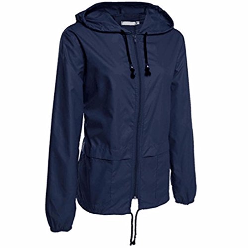 Jushye Women's Winter Outerwear, Ladies Lightweight Rain Jacket Outdoor Packable Waterproof Hooded Raincoat Coats (Navy, XL)