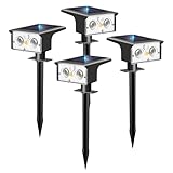 btfarm Lot de 4 Lampe Solaire Exterieur Detecteur de Mouvement, 6500K Lumiere Extérieur Puissant, 3 Modes Spot Solaire IP65 Étanche Eclairage, Projecteur Solaire pour Jardin Chemins Blanc Froid