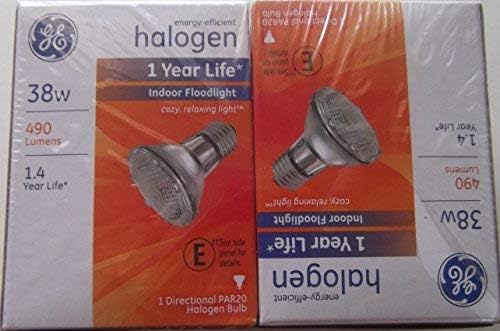 GE Energy Efficient Halogen PAR20 Light Bulb, 1 Year Life, Indoor Floodlight, 38 Watt, 490 Lumens, 2 Pack