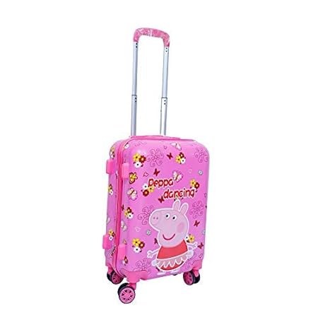 Swarn Products Polycarbonate Pink Peppa Printed Travel Suitcase Trolley Bag for Kids (Pink-0502))