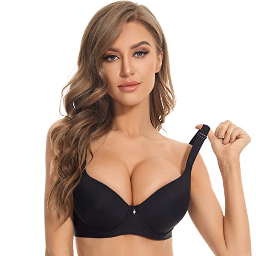 Xuvozta Women Push Up Bra Full Coverage Beauty Back Smoothing Bra (Black,42Dd) #TOP4