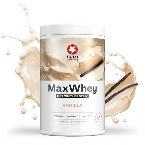 MaxiNutrition MaxWhey 100% Whey Proteinpulver Vanille 420 g Dose, ergibt 14 Protein-Shakes à 23g Eiweiß, ohne künstliche Aromen, inkl. Vitamin B6, Made in Germany