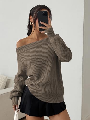 Image of ZAFUL Sweaters for Women Off Shoulder Knit Sweater with Long Sleeve Loose Pullover Jumper Tops