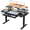 COMHOMA Electric Standing Desk with Drawers, 48 x 24” Sit Stand up Desk with Monitor Stand, Laptop Stand, Height Adjustable Ergonomic Home Office Computer Desk with Memory Preset Controller (Black)