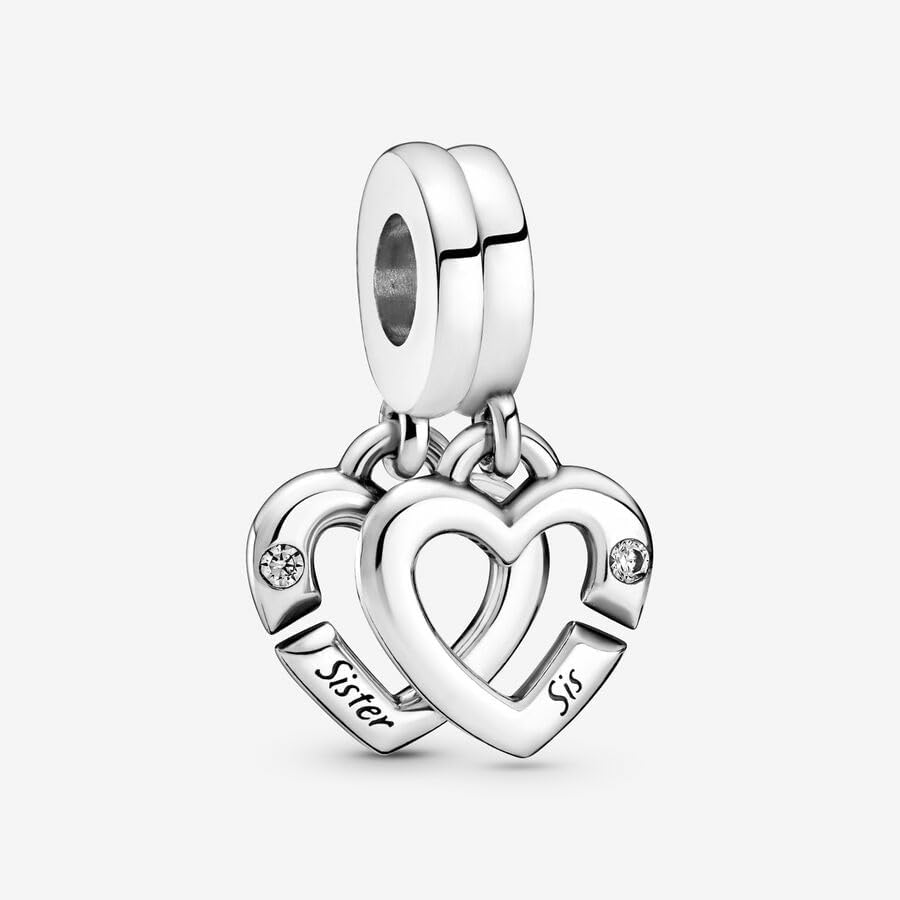 PANDORA Linked Sister Hearts Split Dangle Charm - Compatible with PANDORA Moments - Jewelry for Women - Gift for Her - Made with Sterling Silver & Cubic Zirconia - With Gift Box - Image 2