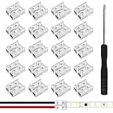 BTFO 20pcs 2-Pin 8mm LED Tape Lights Connectors, Transparent Solderless Strip Light Connectors with Screwdriver for 8mm 5V 12V 24V LED Light Strips & 22/20/18AWG 2-Pin Cable