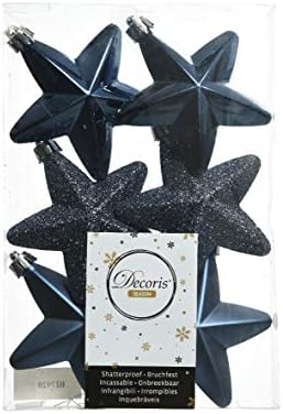 Shatterproof Set of 6 Midnight Blue/Navy Blue STAR Christmas Tree Bauble Decoration - 7.5cm