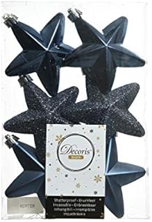 Shatterproof Set of 6 Midnight Blue/Navy Blue STAR Christmas Tree Bauble Decoration - 7.5cm