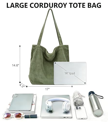 Image of 2026 Corduroy Tote Bag with Zipper Large Casual Handbags Shoulder Purse for Women