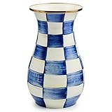 MACKENZIE-CHILDS Tall Enamel Vase, Unique Flower Vase, Decorative Table Decor for Living Room, Blue-and-White Royal Check