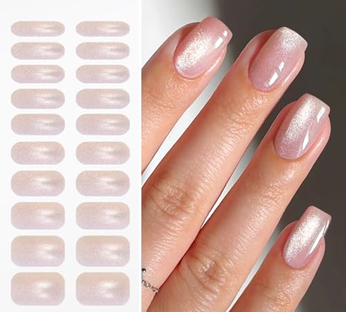 JMEOWIO Gel Nail Stickers Glitter Cat Eye Semi Cured Gel Nail Strips Wraps UV/LED Nails Art Design Decoration Accessories
